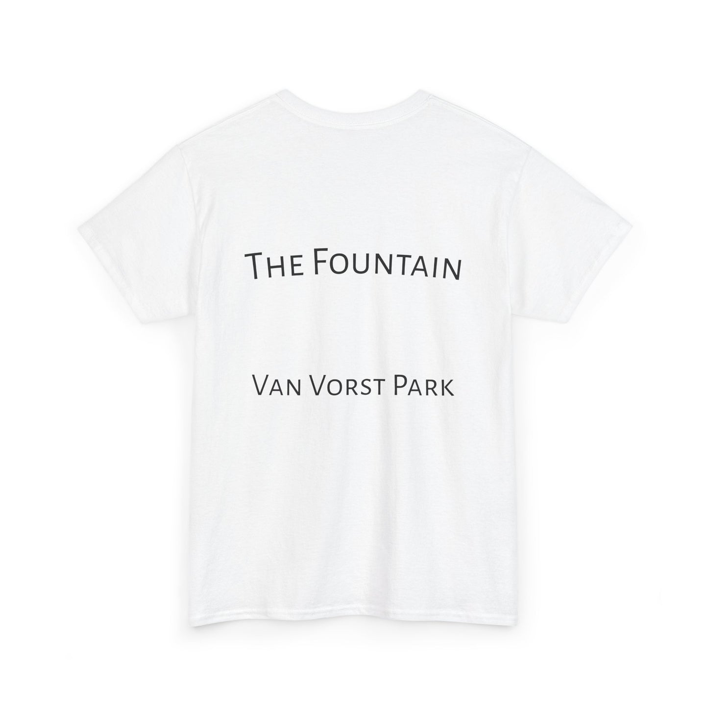 The Fountain Van Vorst Park Graphic T-Shirt- abstract, colorful tee captures the vibe of this neighborhood gem.