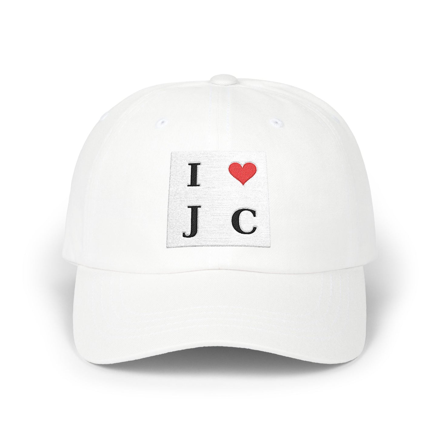 I Love J C  - White Baseball Cap — "I Heart J C" Classic Dad Cap