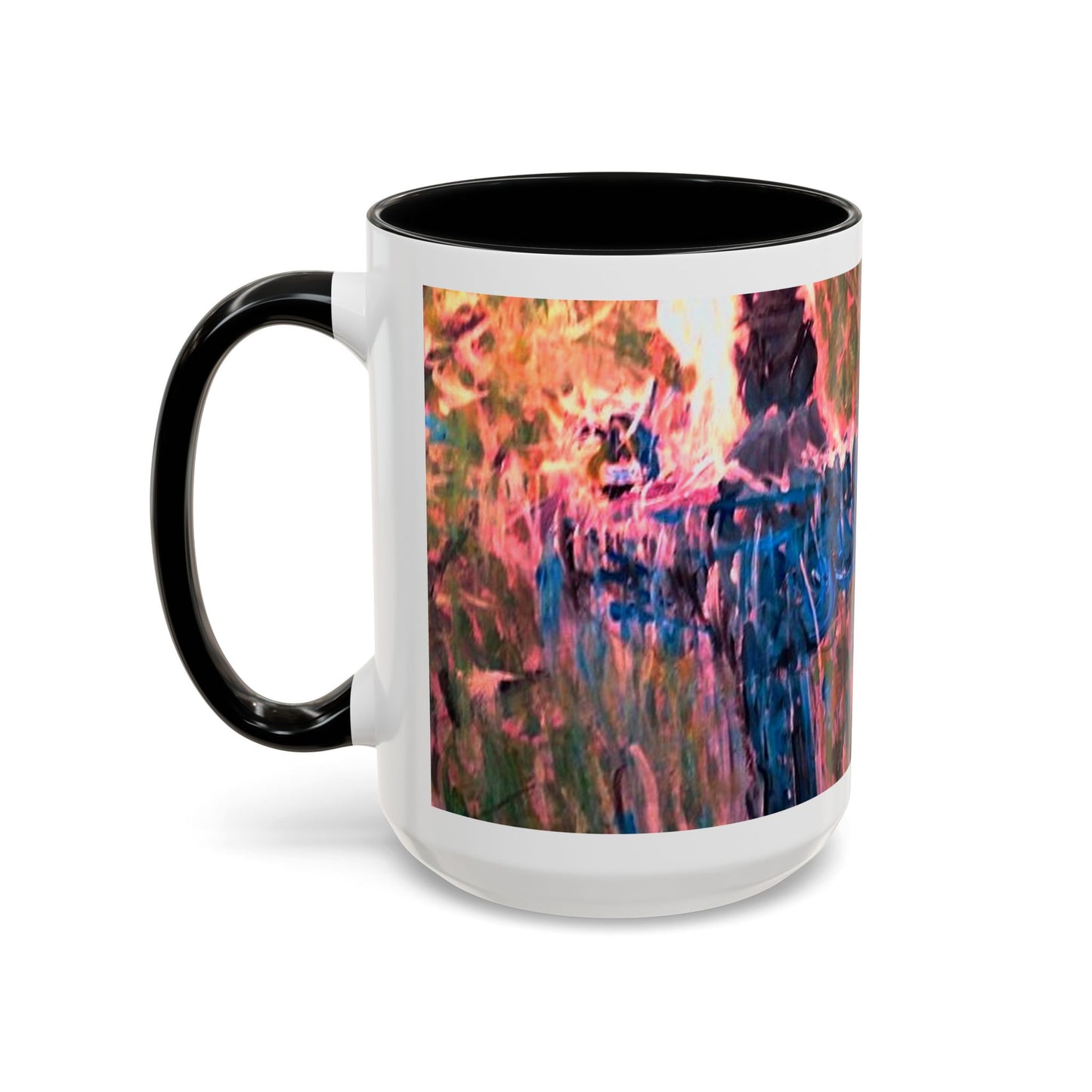 Van Vorst Park Floral Coffee Mug — Painterly Blue & Pink Accent (11/15 oz)