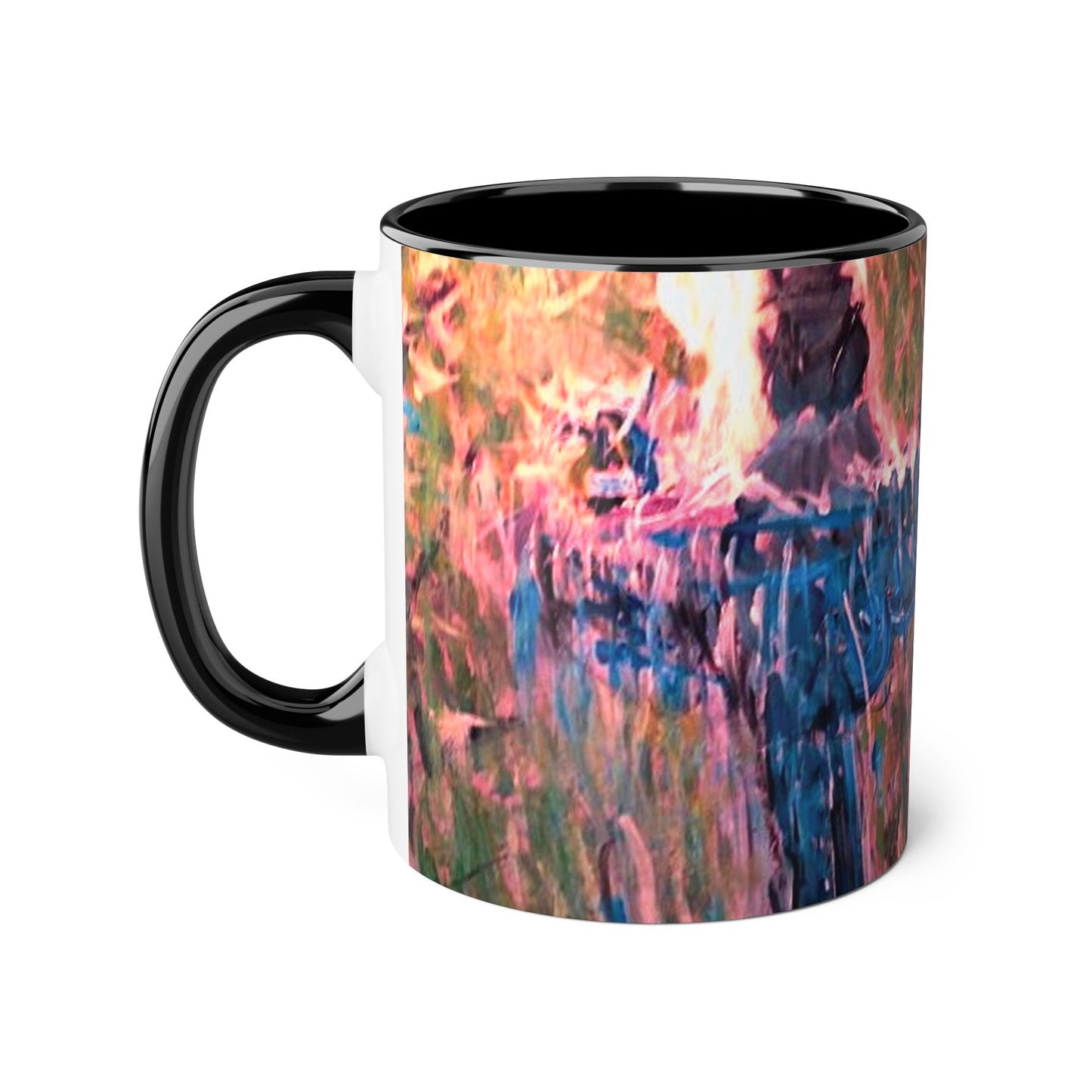 Fountain at Van Vorst Park - Abstract Colorwash Accent Mug — Vibrant Pink & Blue Art Coffee Cup (11oz)