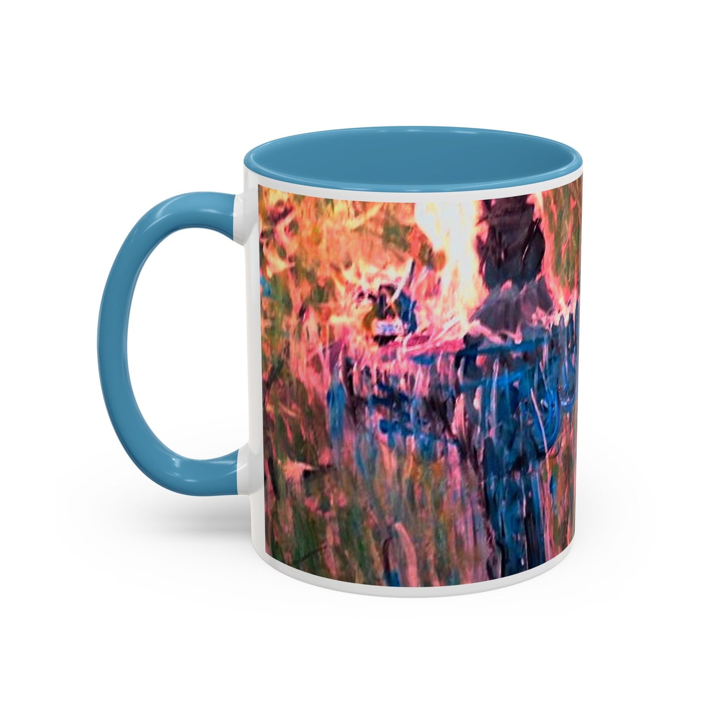 Van Vorst Park Floral Coffee Mug — Painterly Blue & Pink Accent (11/15 oz)