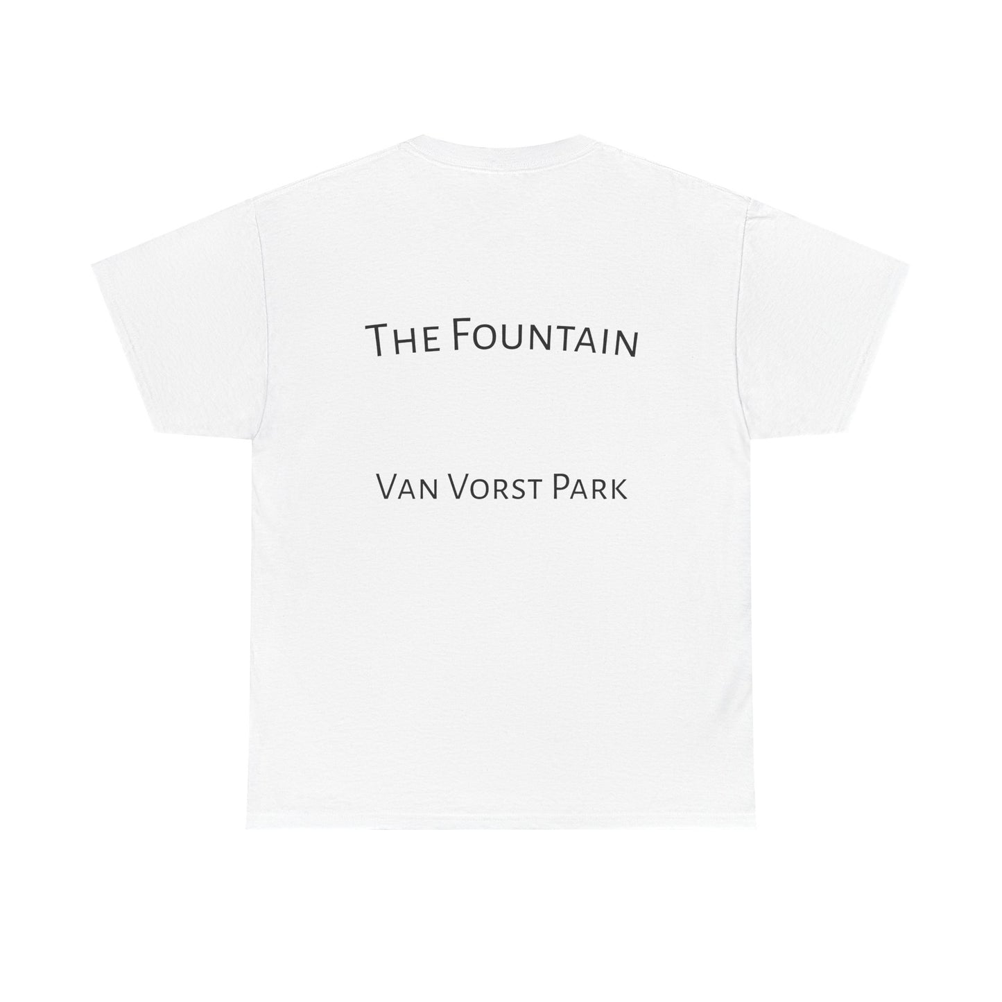 The Fountain Van Vorst Park Graphic T-Shirt- abstract, colorful tee captures the vibe of this neighborhood gem.