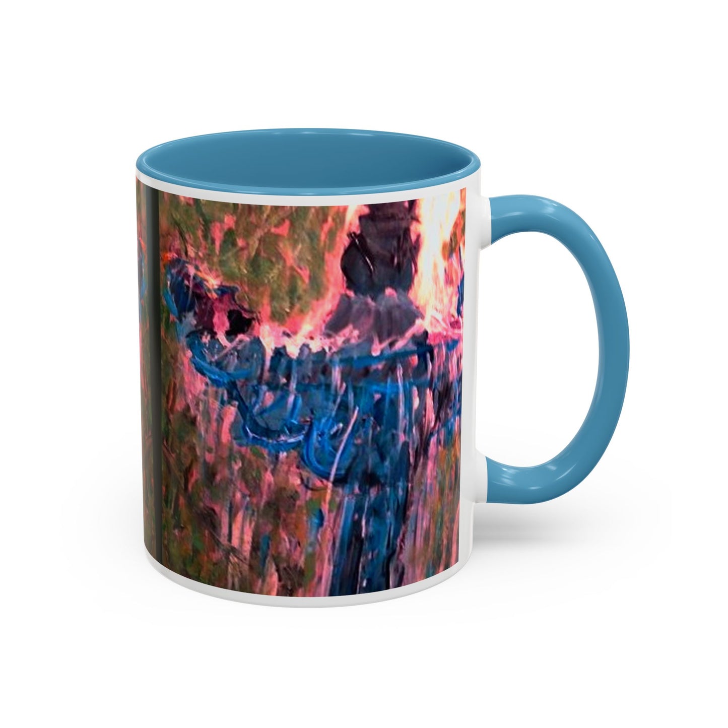 Van Vorst Park Floral Coffee Mug — Painterly Blue & Pink Accent (11/15 oz)