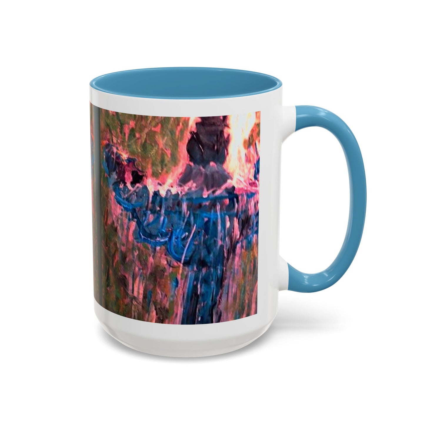 Van Vorst Park Floral Coffee Mug — Painterly Blue & Pink Accent (11/15 oz)