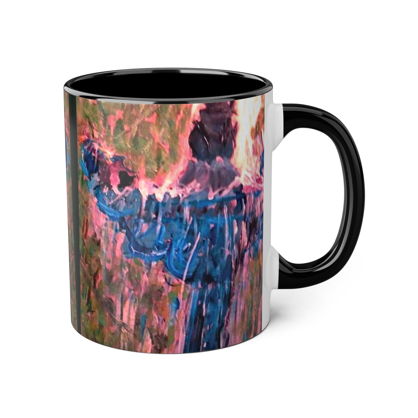 Fountain at Van Vorst Park - Abstract Colorwash Accent Mug — Vibrant Pink & Blue Art Coffee Cup (11oz)