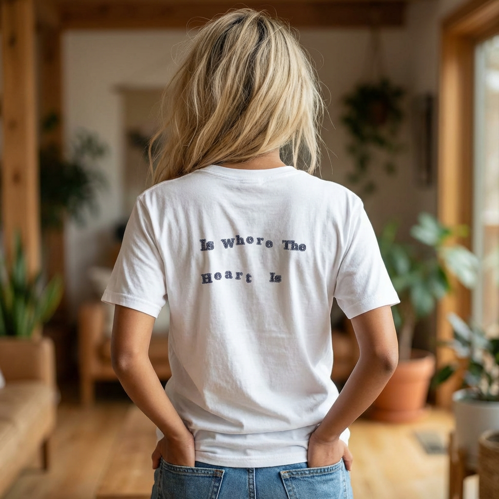 Home, Is Where The Heart Is,  Chest Tee — Minimalist 'HOME' Graphic T-Shirt