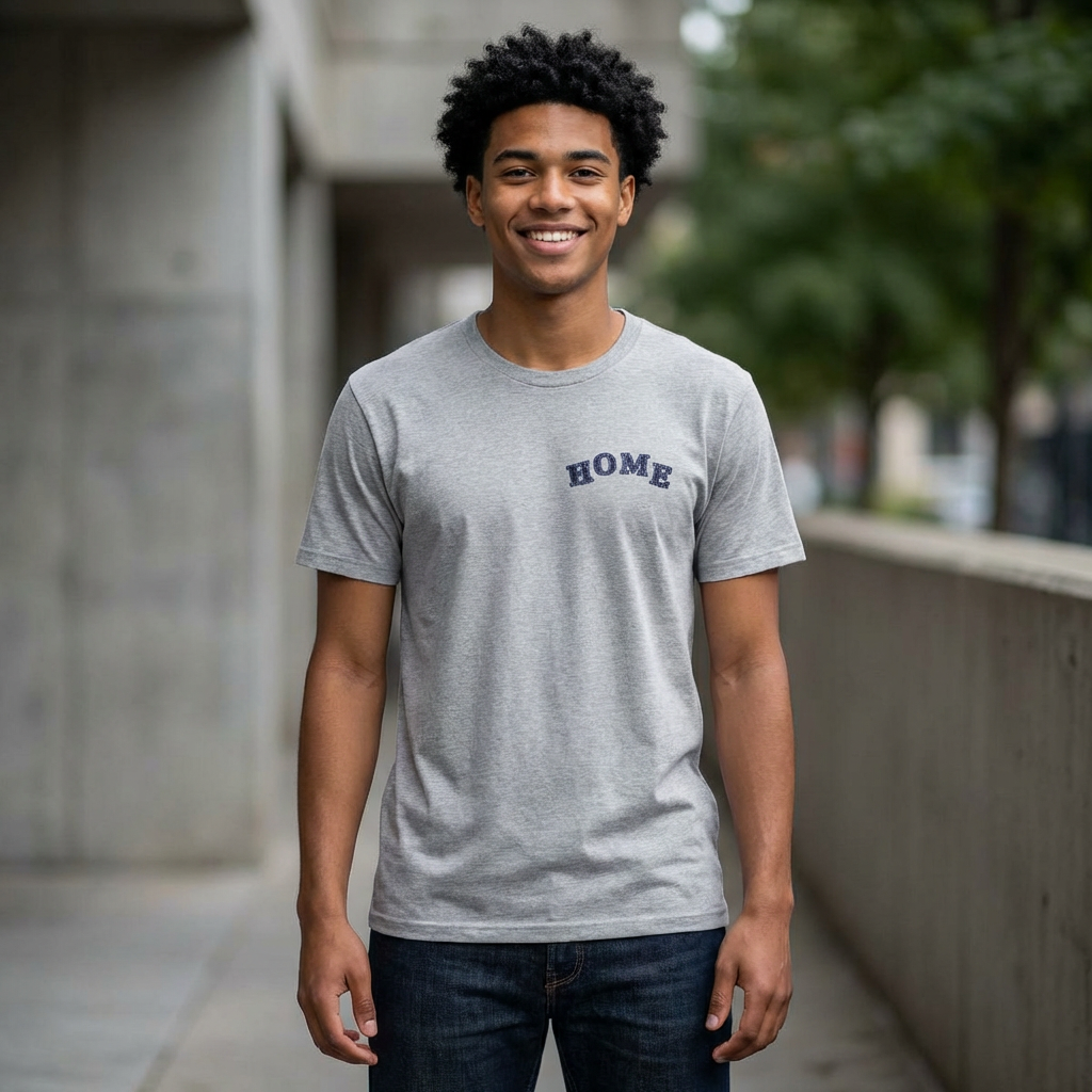 Home, Is Where The Heart Is,  Chest Tee — Minimalist 'HOME' Graphic T-Shirt