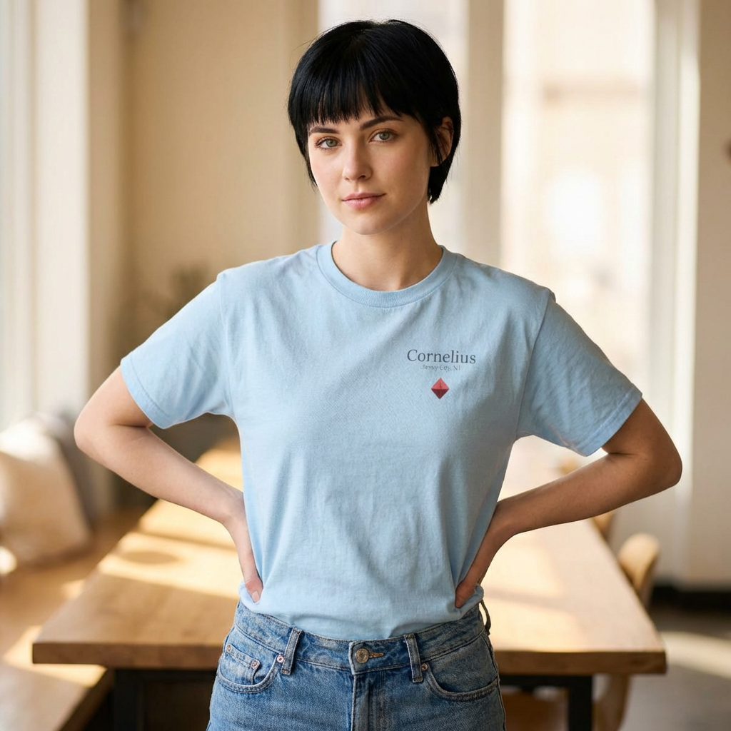 Cornelius Jersey City Logo Tee — Small Red Diamond Chest Print