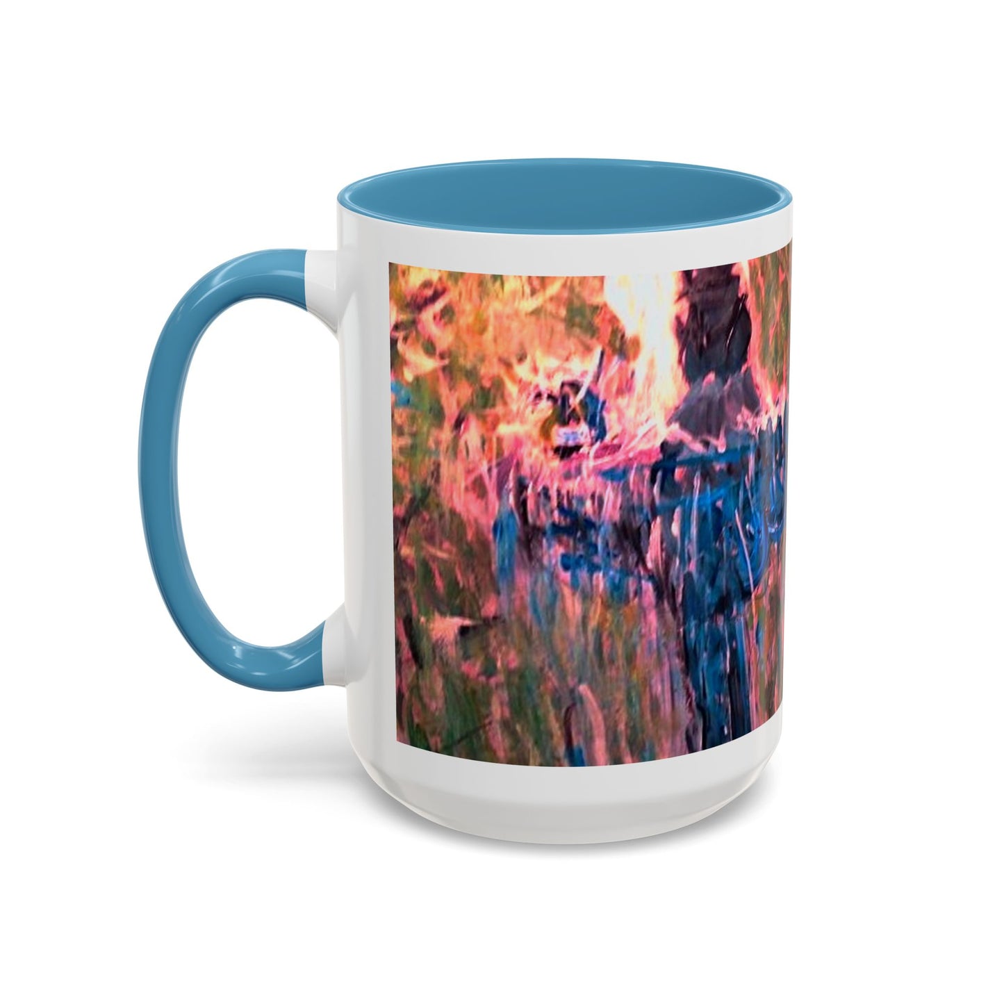 Van Vorst Park Floral Coffee Mug — Painterly Blue & Pink Accent (11/15 oz)