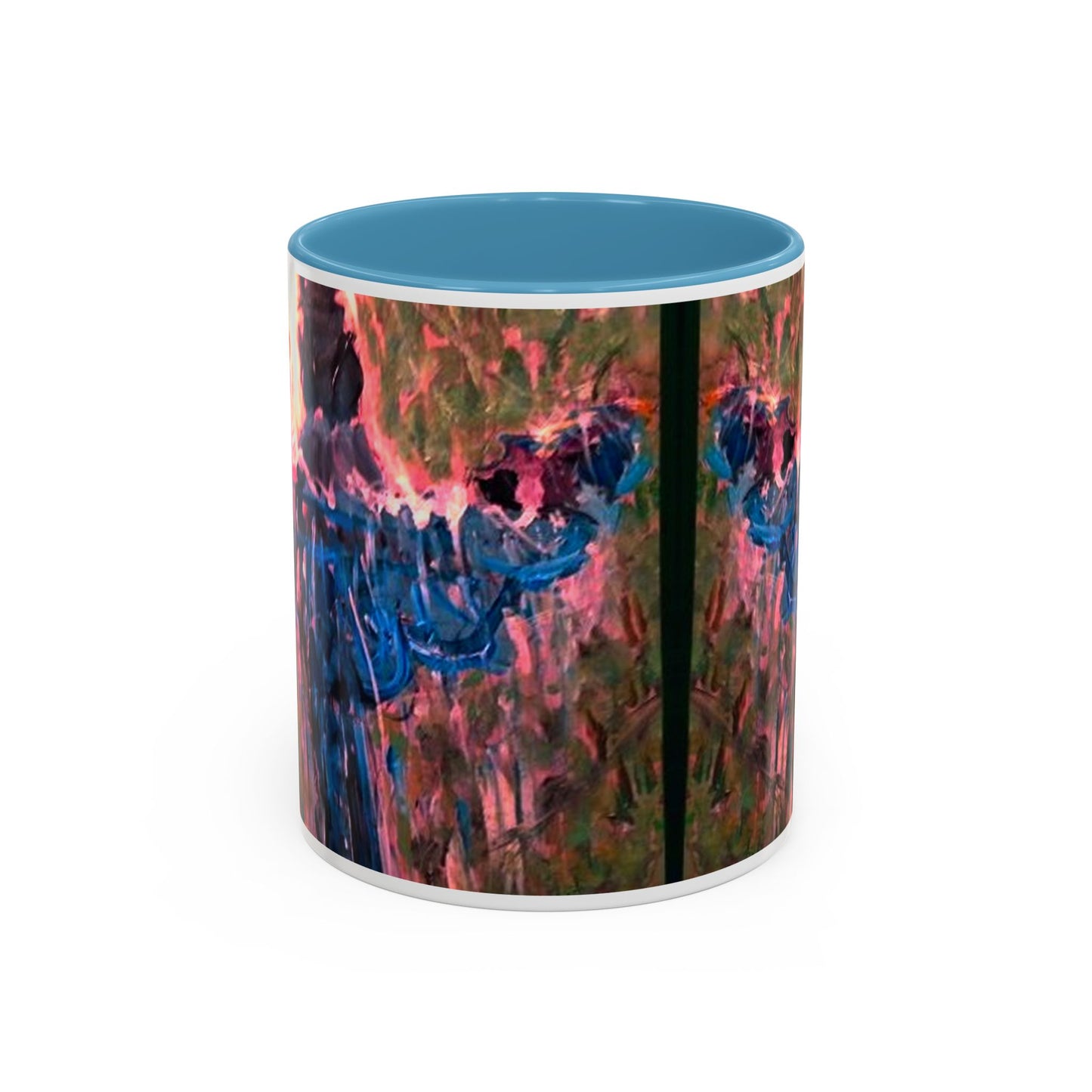 Van Vorst Park Floral Coffee Mug — Painterly Blue & Pink Accent (11/15 oz)