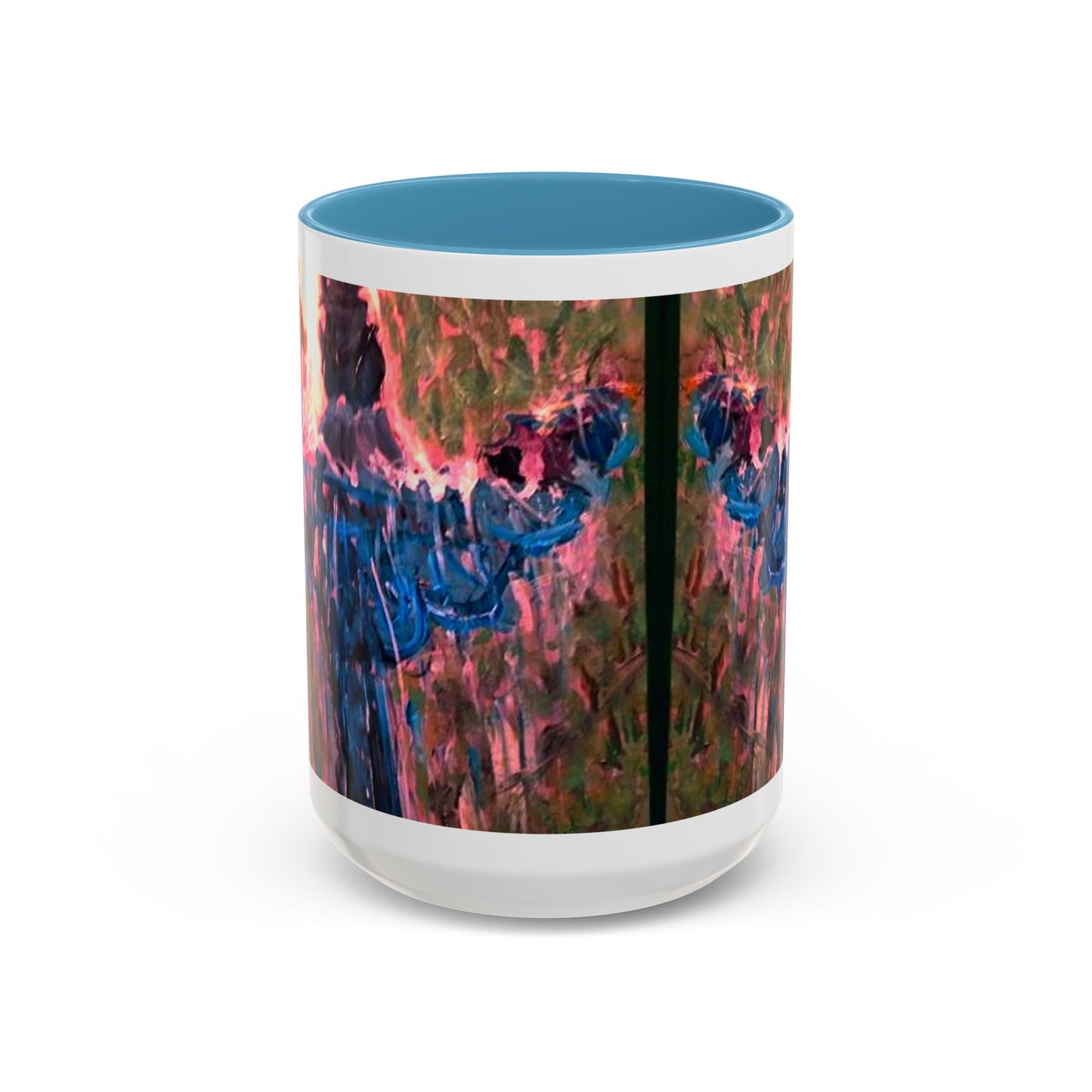 Van Vorst Park Floral Coffee Mug — Painterly Blue & Pink Accent (11/15 oz)