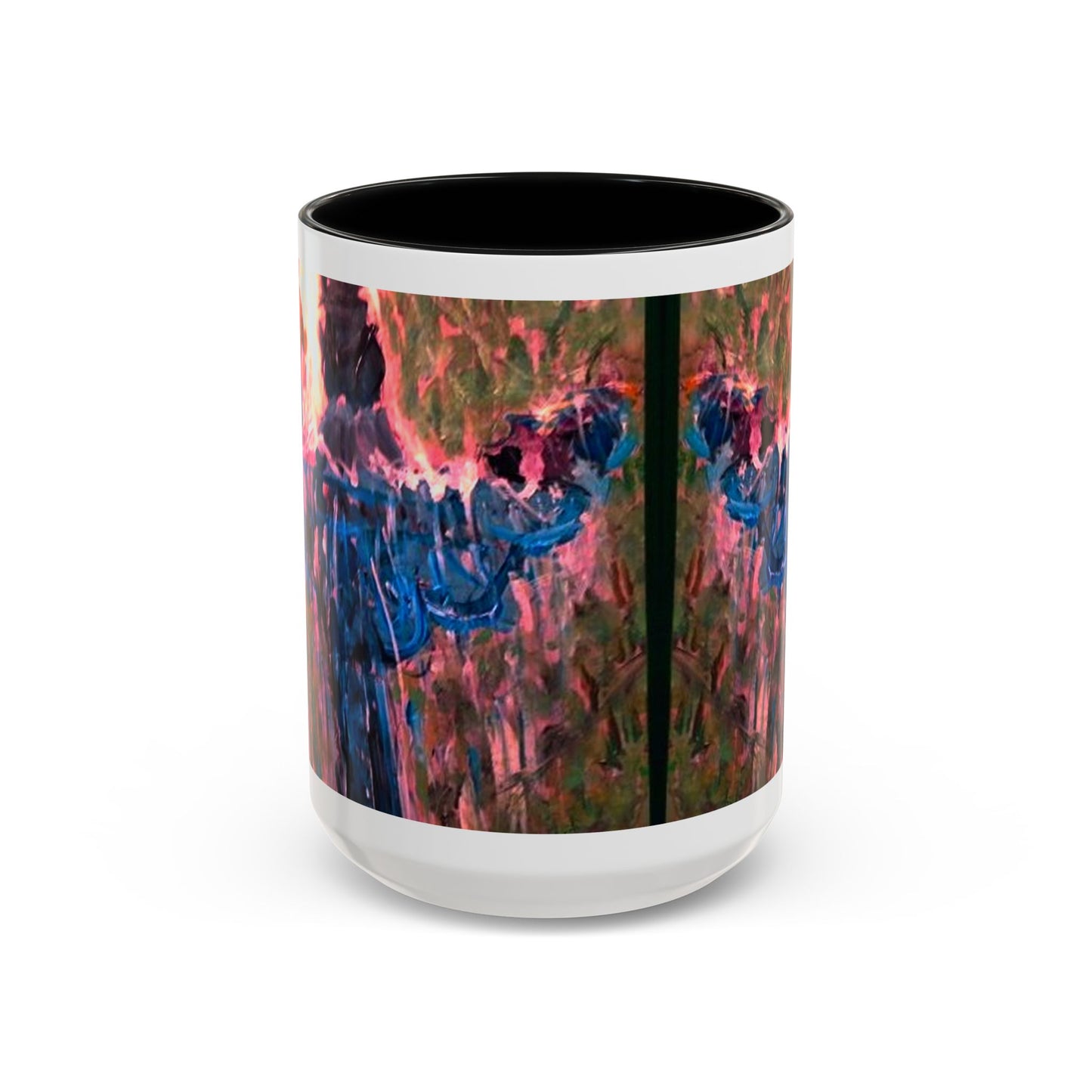 Van Vorst Park Floral Coffee Mug — Painterly Blue & Pink Accent (11/15 oz)