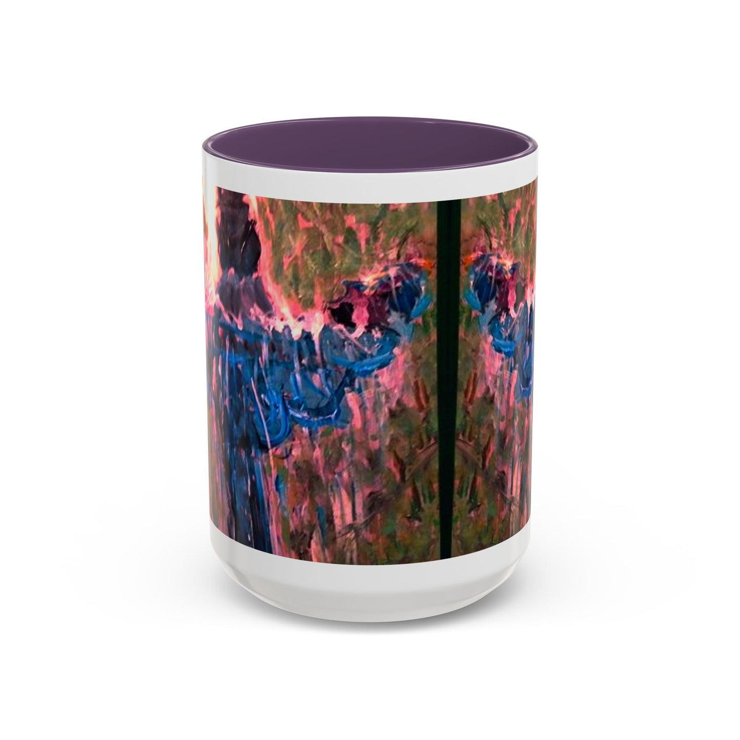 Van Vorst Park Floral Coffee Mug — Painterly Blue & Pink Accent (11/15 oz)